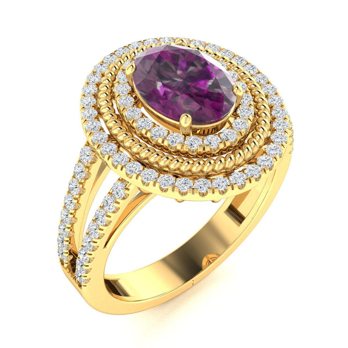 14KT Gold Oval Alexandrite and Diamond Ladies Ring (Alexandrite 1.8 cts. White Diamond 0.5 cts.)