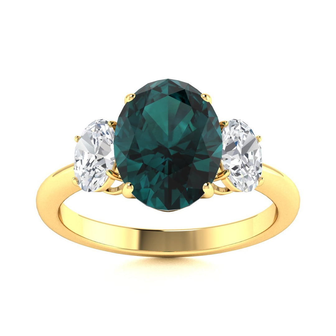 14KT Gold Oval Natural Alexandrite & Diamond Ring (Alexandrite 0.43 cts Wht Dia 0.10 cts)