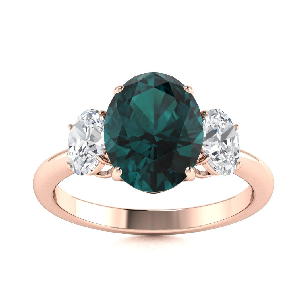 14KT Gold Oval Natural Alexandrite & Diamond Ring (Alexandrite 0.43 cts Wht Dia 0.10 cts)