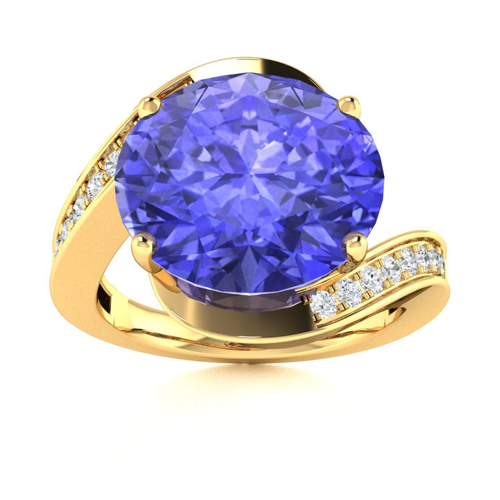 14KT Gold Oval Brilliant Cut Tanzanite and Diamond Ladies Ring (Tanzanite 3.50 cts. White Diamonds 0.33 cts.)