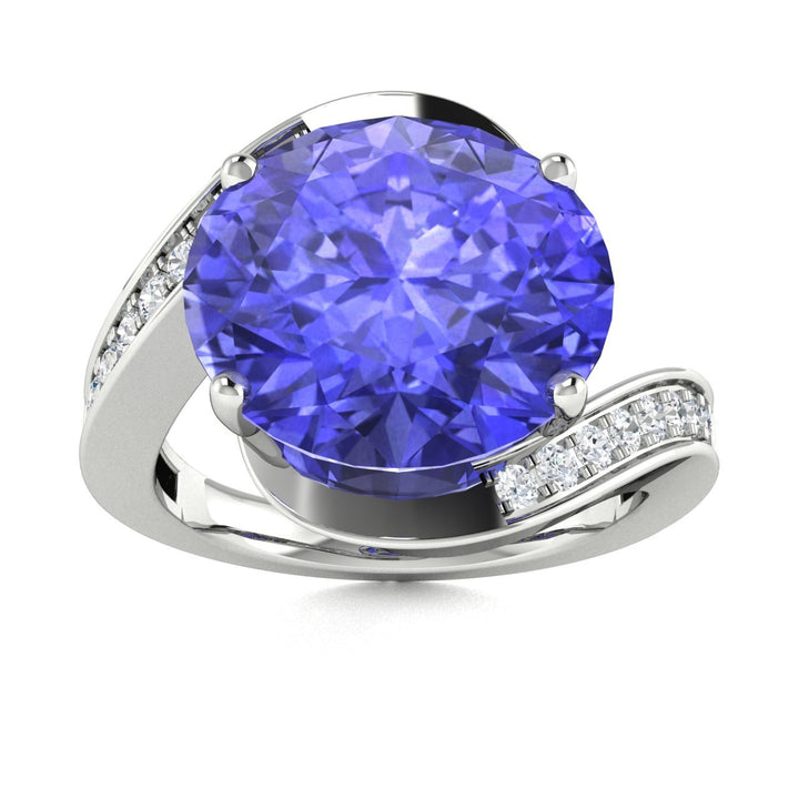 14KT Gold Oval Brilliant Cut Tanzanite and Diamond Ladies Ring (Tanzanite 3.50 cts. White Diamonds 0.33 cts.)