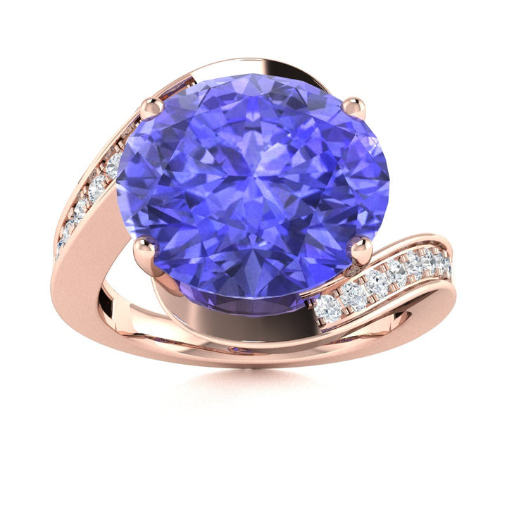 14KT Gold Oval Brilliant Cut Tanzanite and Diamond Ladies Ring (Tanzanite 3.50 cts. White Diamonds 0.33 cts.)