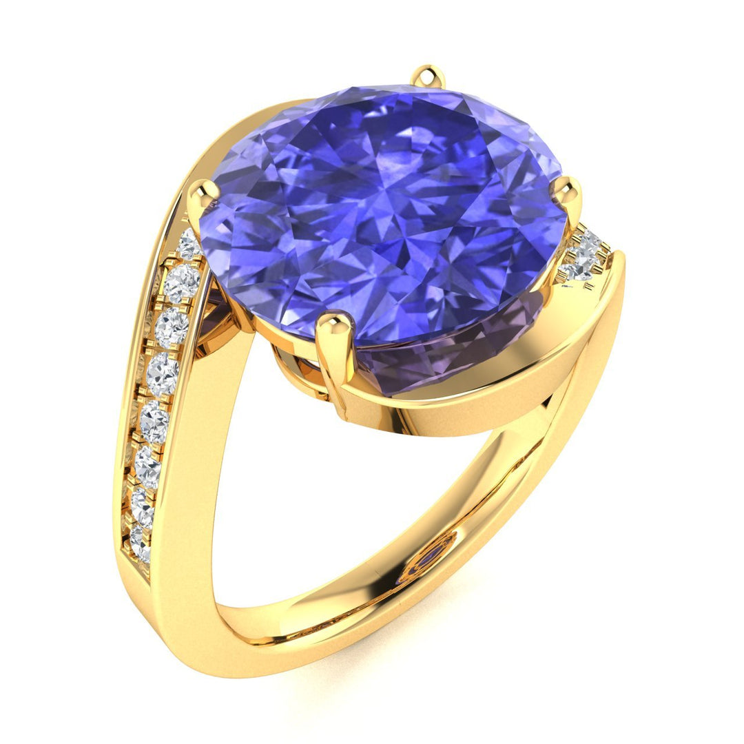 14KT Gold Oval Brilliant Cut Tanzanite and Diamond Ladies Ring (Tanzanite 3.50 cts. White Diamonds 0.33 cts.)