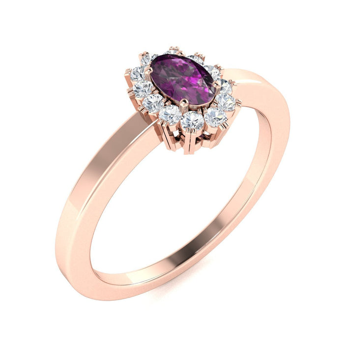 14KT Gold Oval Brilliant Natural Alexandrite and Diamond Ladies Ring (Alexandrite 0.25 cts. White Diamond 0.12 cts.)