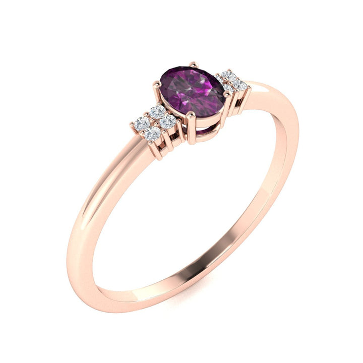 14KT Gold Oval Brilliant Natural Alexandrite and Diamond Ladies Ring (Alexandrite 0.30 cts. White Diamonds 0.04 cts.)