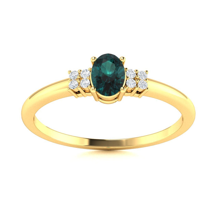 14KT Gold Oval Brilliant Natural Alexandrite and Diamond Ladies Ring (Alexandrite 0.30 cts. White Diamonds 0.04 cts.)