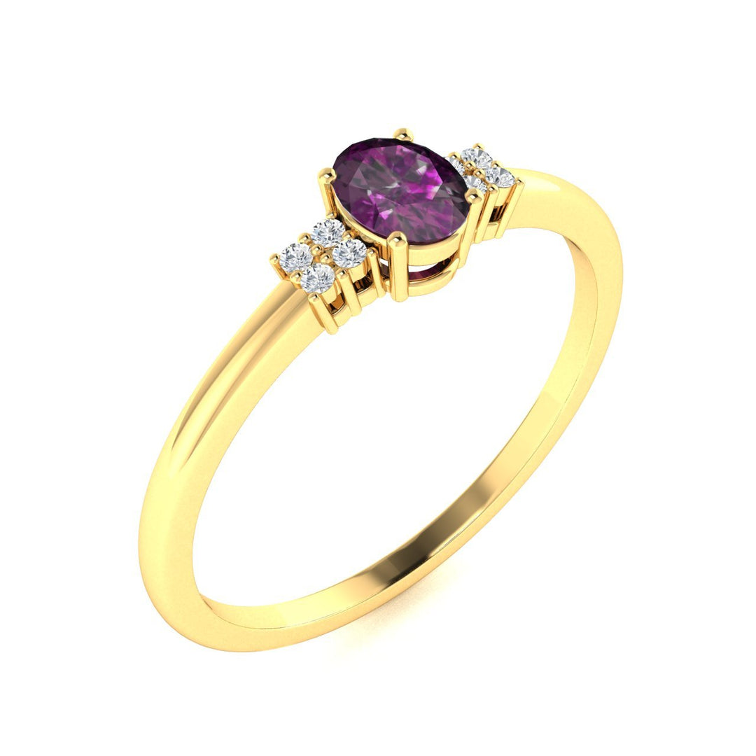 14KT Gold Oval Brilliant Natural Alexandrite and Diamond Ring (Alexandrite 0.30 cts. White Diamonds 0.04 cts.)