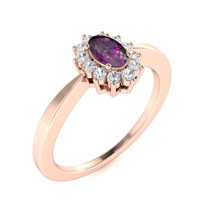 14KT Gold Oval Brilliant Natural Alexandrite and Diamond Ladies Ring (Alexandrite 0.30 cts. White Diamonds 0.10 .cts)