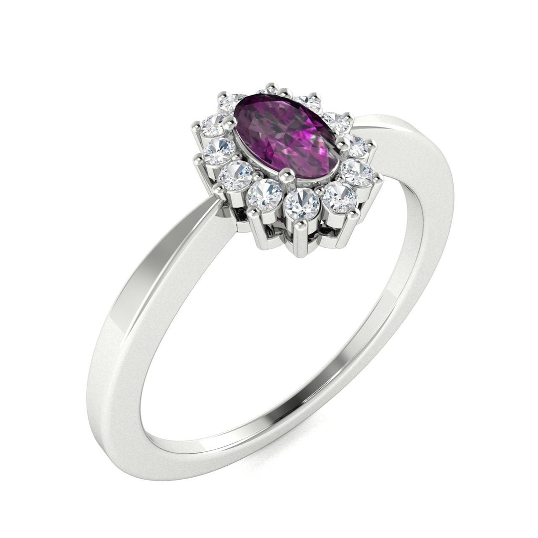 14KT Gold Oval Brilliant Natural Alexandrite and Diamond Ladies Ring (Alexandrite 0.30 cts. White Diamonds 0.10 .cts)