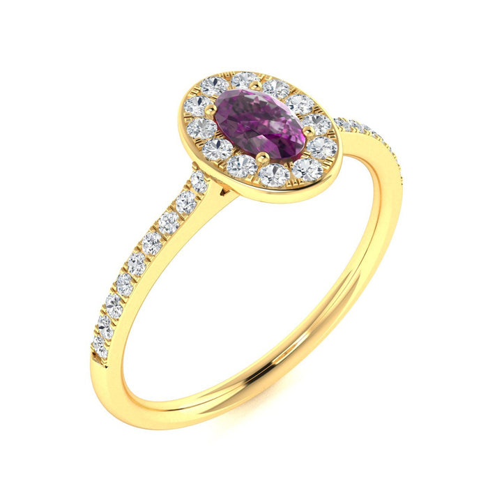 14Kt Gold Oval Brilliant Natural Alexandrite and Diamond Ladies Ring (Alexandrite 0.30 cts. White Diamonds 0.20 cts.)