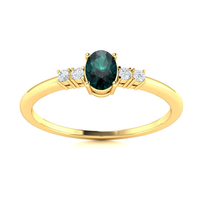 14KT Gold Oval Brilliant Natural Alexandrite and Diamond Ladies Ring (Alexandrite 0.35 cts. White Diamonds 0.05 .cts)