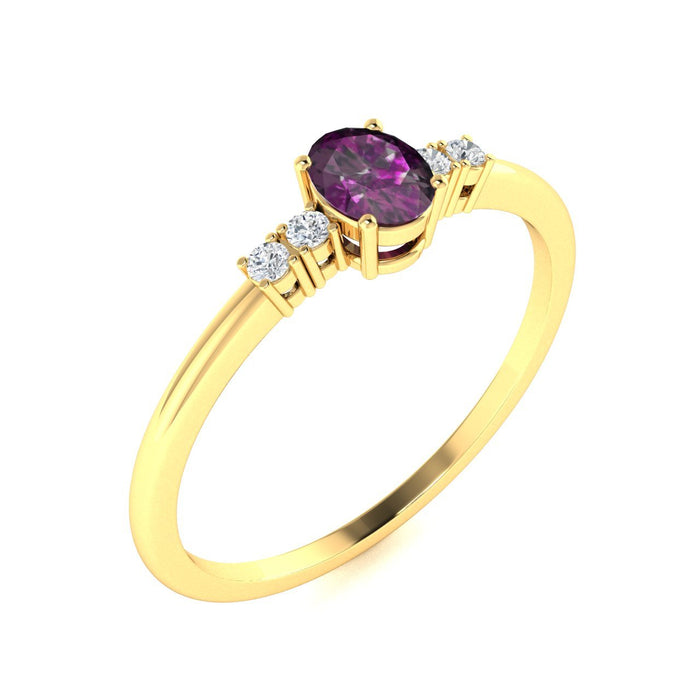 14KT Gold Oval Brilliant Natural Alexandrite and Diamond Ladies Ring (Alexandrite 0.35 cts. White Diamonds 0.05 .cts)