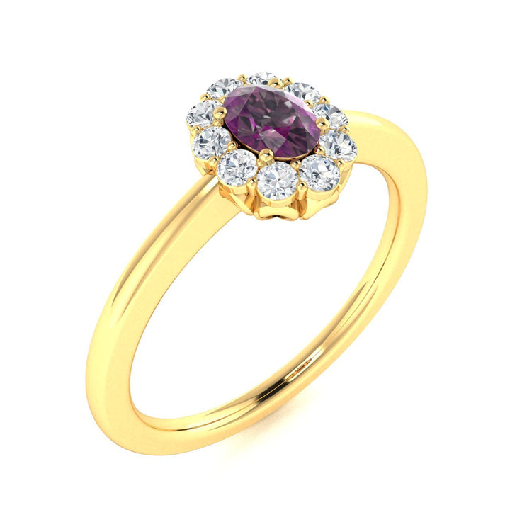 14Kt Gold Oval Brilliant Natural Alexandrite and Diamond Ladies Ring (Alexandrite 0.35 cts. White Diamonds 0.20 cts.)