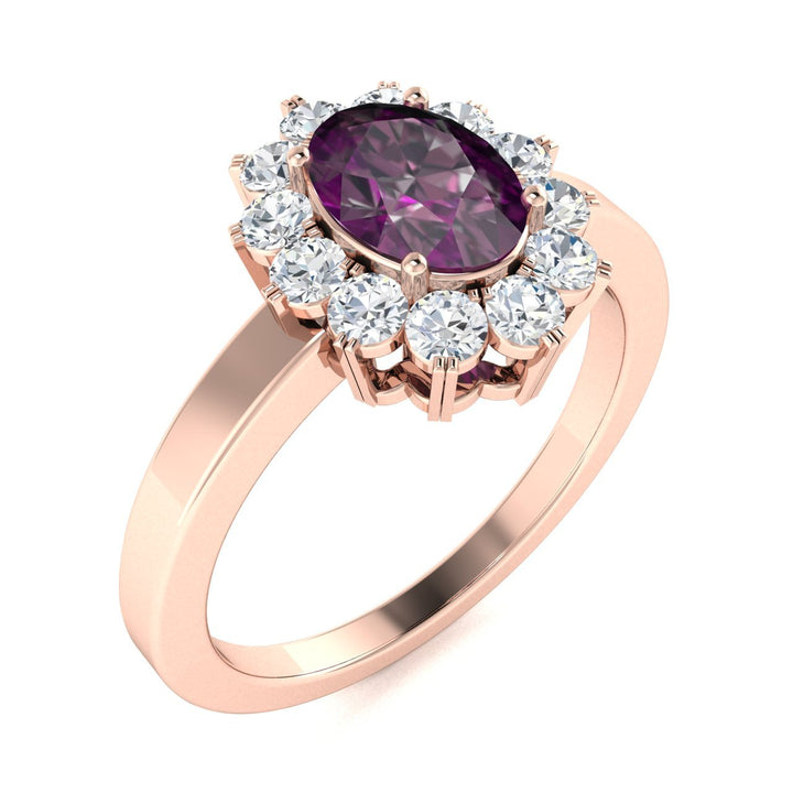 14KT Gold Oval Brilliant Natural Alexandrite and Diamond Ladies Ring (Alexandrite 0.75 cts. White Diamond 0.30 cts.)