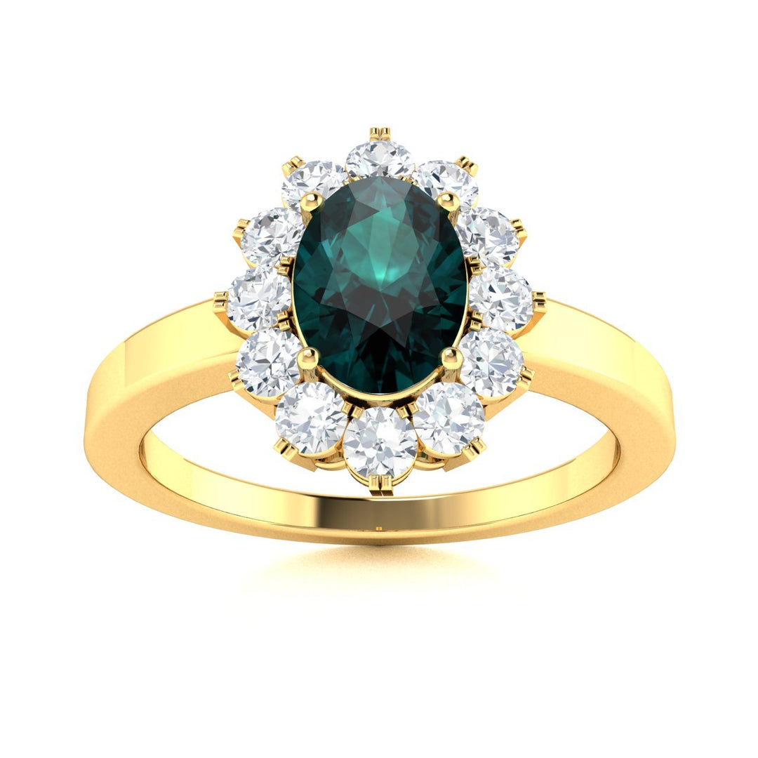 14KT Gold Oval Brilliant Natural Alexandrite and Diamond Ladies Ring (Alexandrite 0.75 cts. White Diamond 0.30 cts.)
