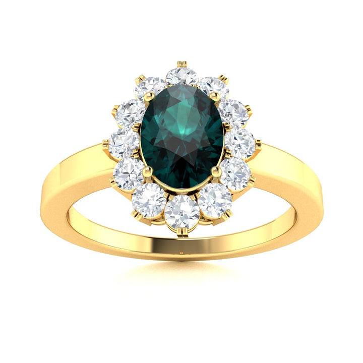 14KT Gold Oval Brilliant Natural Alexandrite and Diamond Ladies Ring (Alexandrite 0.75 cts. White Diamond 0.30 cts.)