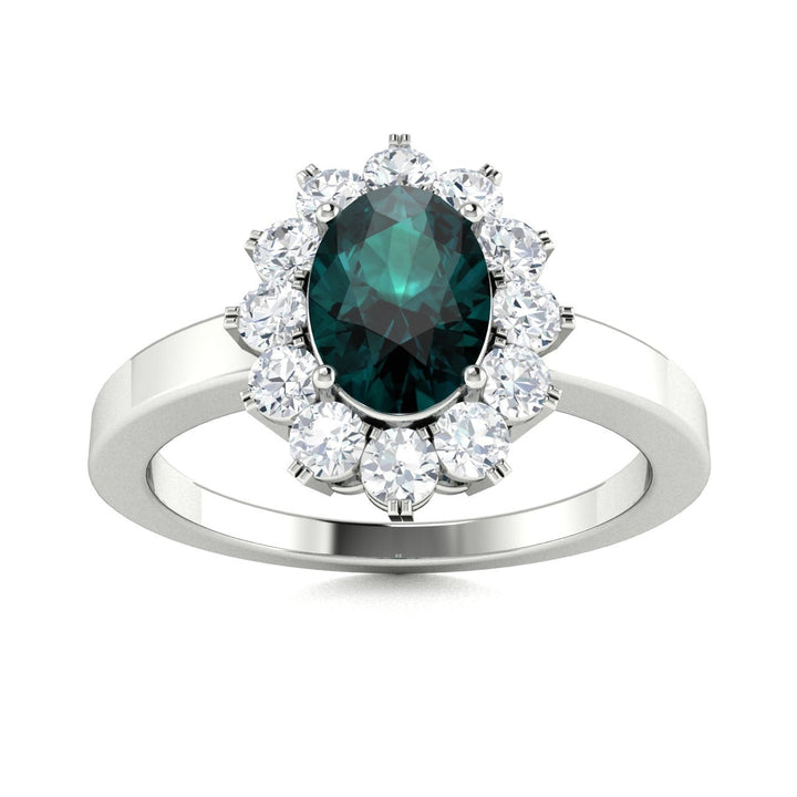 14KT Gold Oval Brilliant Natural Alexandrite and Diamond Ladies Ring (Alexandrite 0.75 cts. White Diamond 0.30 cts.)