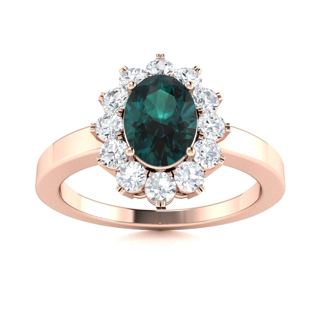 14KT Gold Oval Brilliant Natural Alexandrite and Diamond Ladies Ring (Alexandrite 0.75 cts. White Diamond 0.30 cts.)