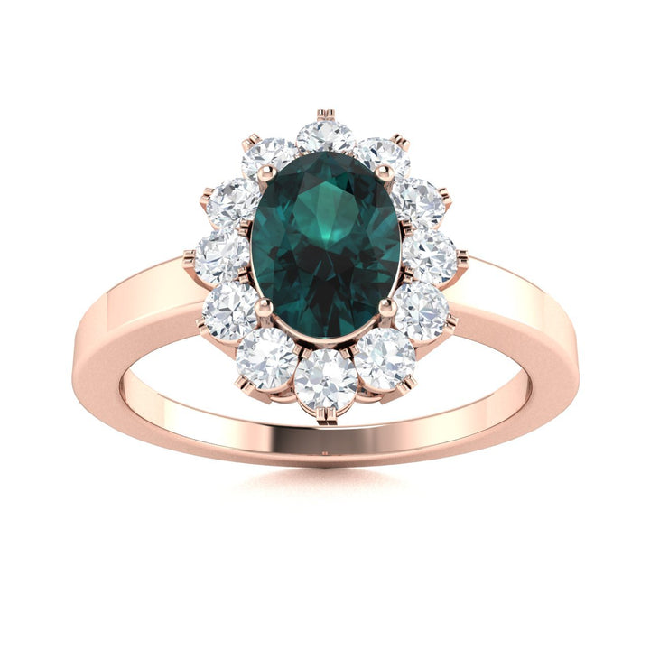 14KT Gold Oval Brilliant Natural Alexandrite and Diamond Ladies Ring (Alexandrite 0.75 cts. White Diamond 0.30 cts.)