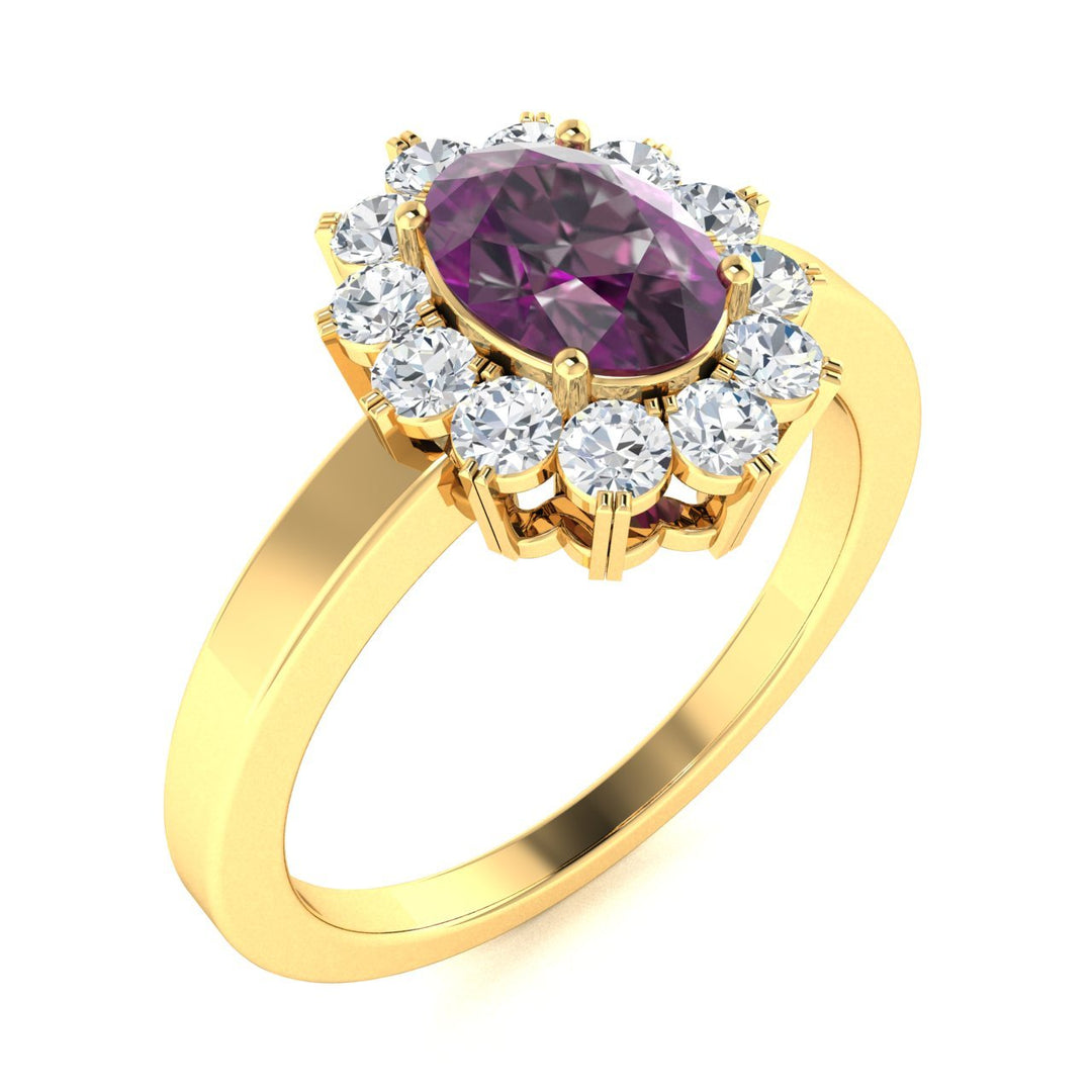 14KT Gold Oval Brilliant Natural Alexandrite and Diamond Ladies Ring (Alexandrite 0.75 cts. White Diamond 0.30 cts.)