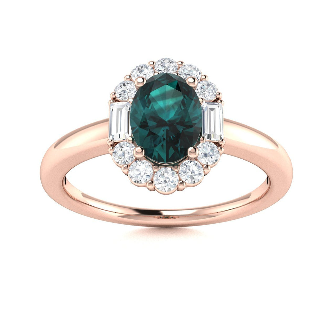 14KT Gold Oval Brilliant Natural Alexandrite and Diamond Ladies Ring (Alexandrite 0.90 cts. White Diamonds 0.28 cts.)