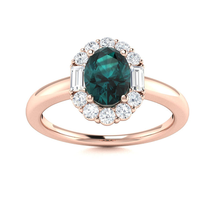 14KT Gold Oval Brilliant Natural Alexandrite and Diamond Ladies Ring (Alexandrite 0.90 cts. White Diamonds 0.28 cts.)