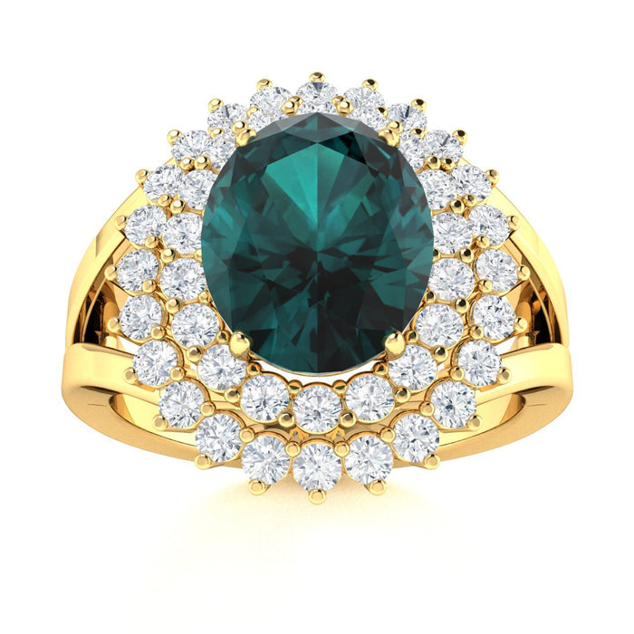 14KT Gold Oval Brilliant Natural Alexandrite and Diamond Ladies Ring (Alexandrite 1.25 ct. White Diamonds 0.25 cts.)