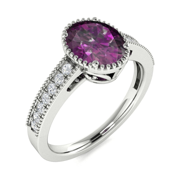 14KT Gold Oval Brilliant Natural Alexandrite and Diamond Ladies Ring (Alexandrite 1.25 cts. White Diamond 0.15 cts.)