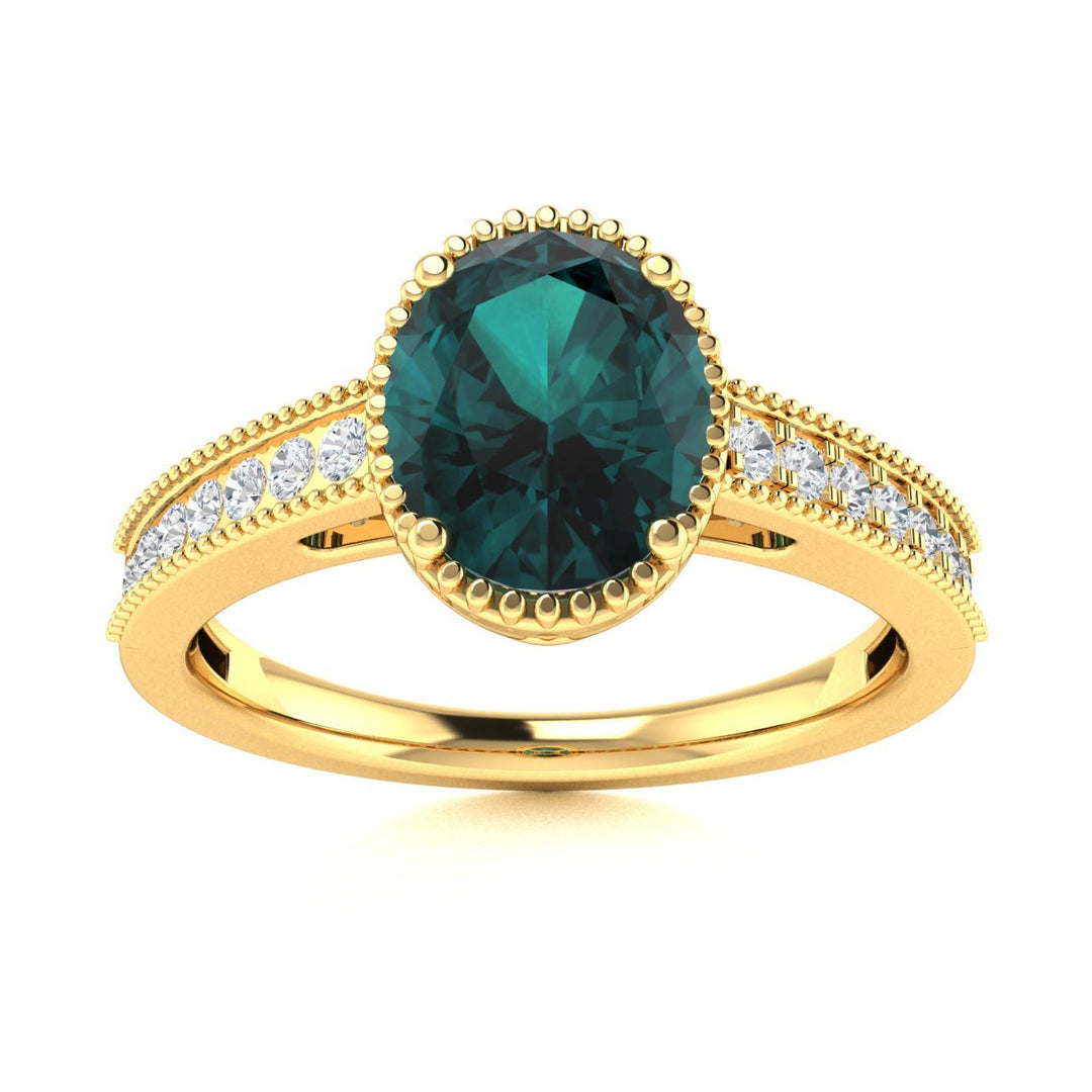 14KT Gold Oval Brilliant Natural Alexandrite and Diamond Ladies Ring (Alexandrite 1.25 cts. White Diamond 0.15 cts.)