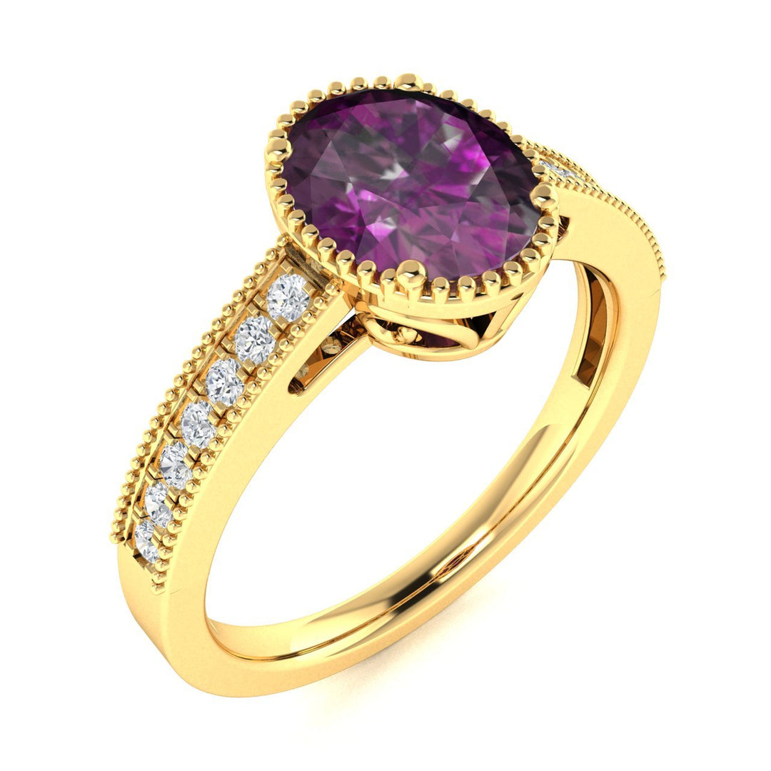 14KT Gold Oval Brilliant Natural Alexandrite and Diamond Ladies Ring (Alexandrite 1.25 cts. White Diamond 0.15 cts.)