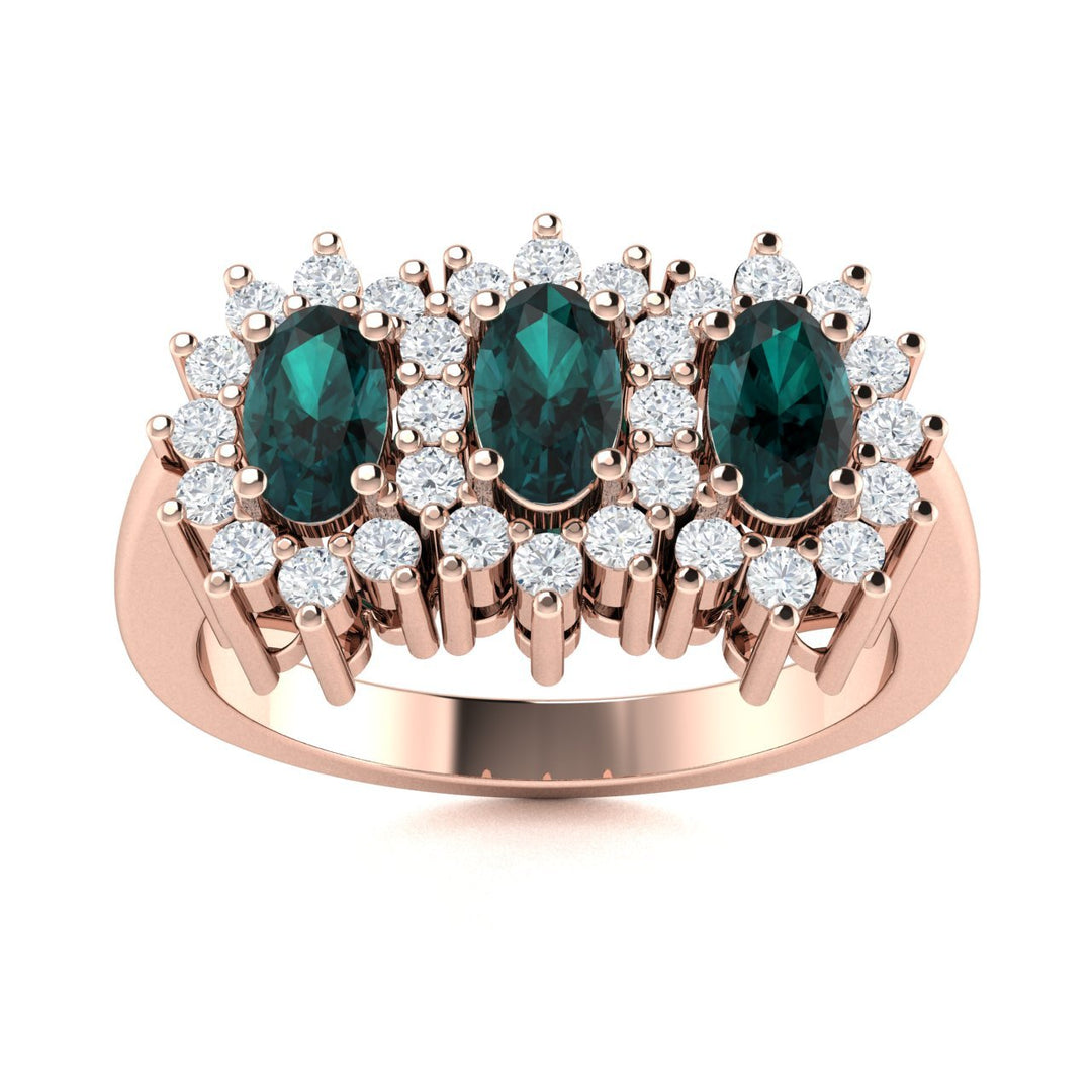 14KT Gold Oval Brilliant Natural Alexandrite and Diamond Ladies Ring (Natural Alexandrite 0.90 cts. White Diamond 0.40 cts.)