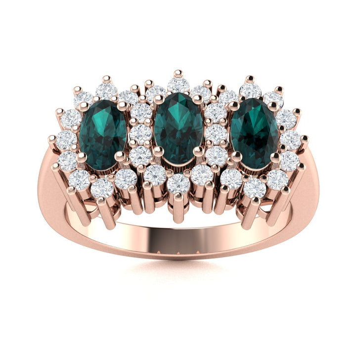14KT Gold Oval Brilliant Natural Alexandrite and Diamond Ladies Ring (Natural Alexandrite 0.90 cts. White Diamond 0.40 cts.)