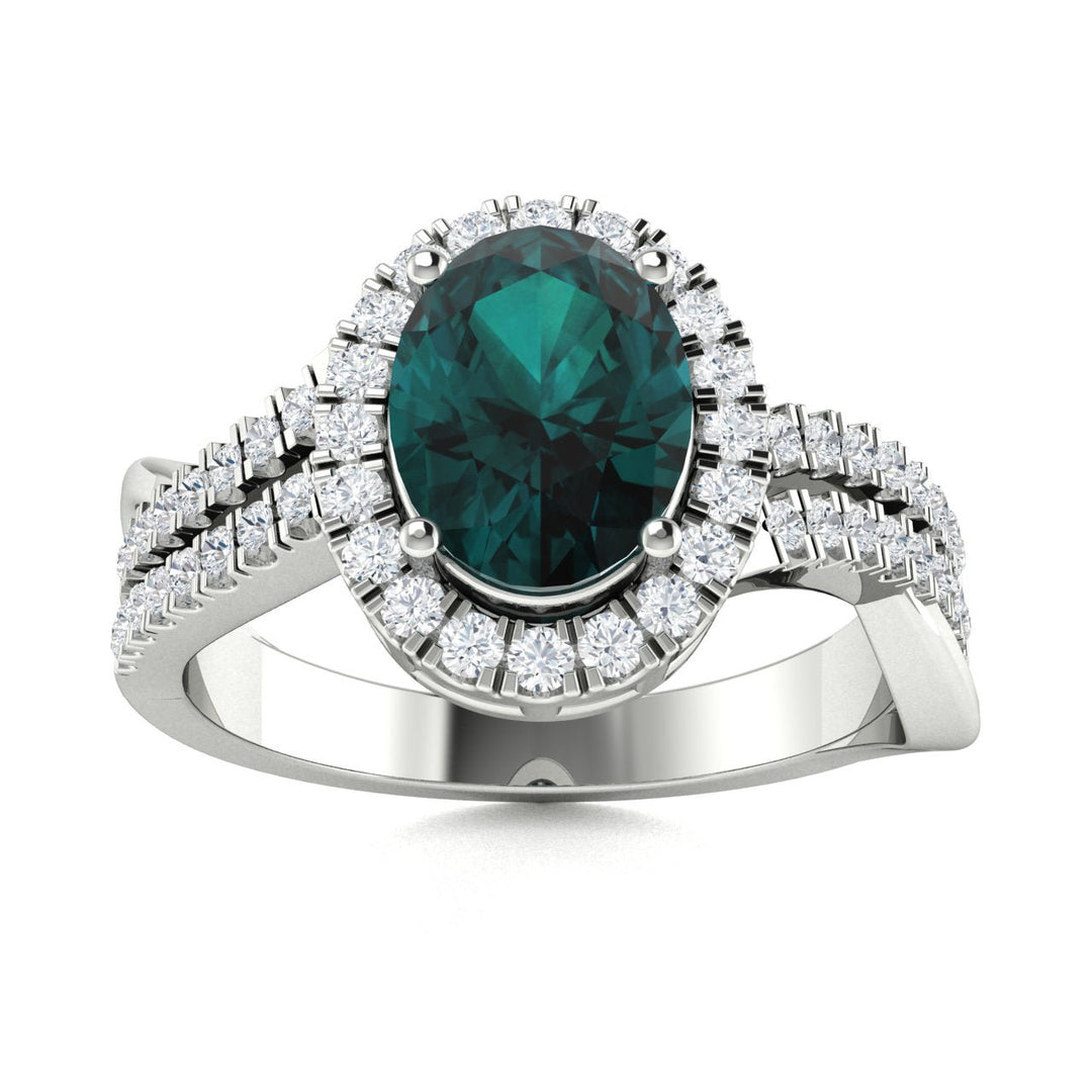 14KT Gold Oval Brilliant Natural Color-Changing Alexandrite and Diamond Ladies Ring