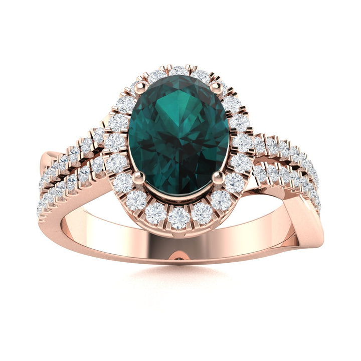 14KT Gold Oval Brilliant Natural Color-Changing Alexandrite and Diamond Ladies Ring