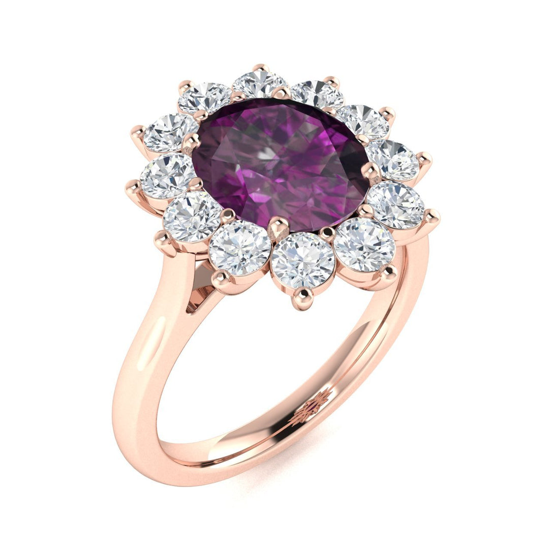 14KT Gold Oval Brilliant Natural Color Changing Alexandrite and Diamond Ladies Ring