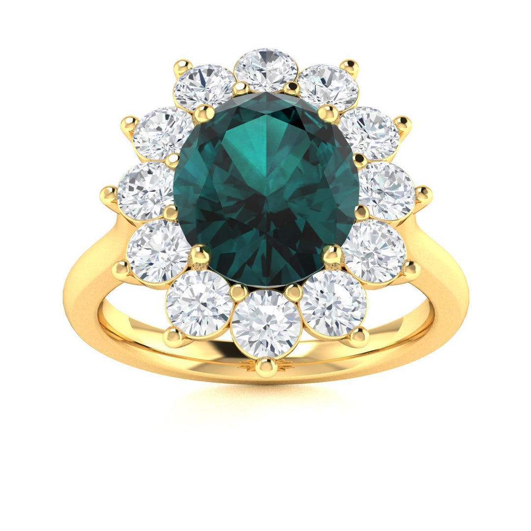 14KT Gold Oval Brilliant Natural Color Changing Alexandrite and Diamond Ladies Ring