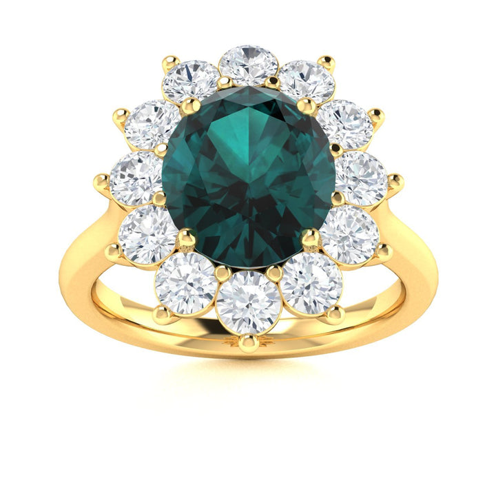 14KT Gold Oval Brilliant Natural Color Changing Alexandrite and Diamond Ladies Ring