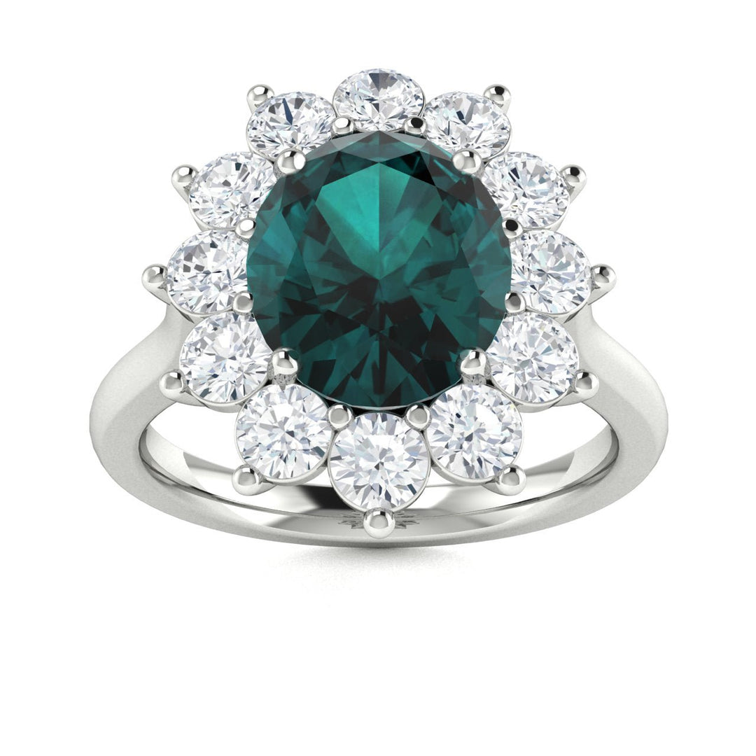 14KT Gold Oval Brilliant Natural Color Changing Alexandrite and Diamond Ladies Ring