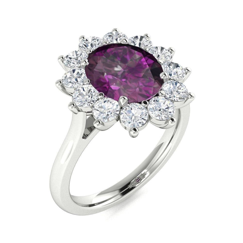 14KT Gold Oval Brilliant Natural Color Changing Alexandrite and Diamond Ladies Ring