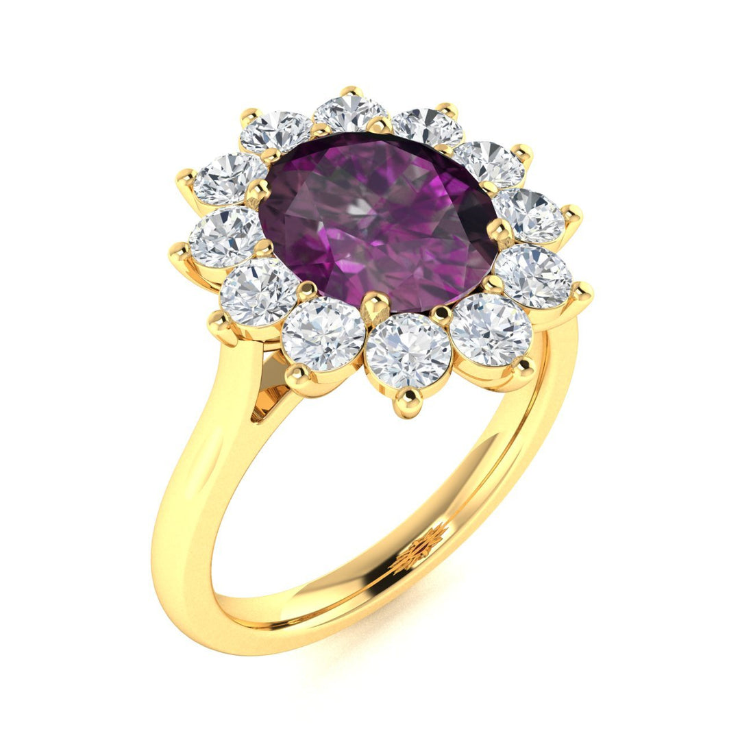 14KT Gold Oval Brilliant Natural Color Changing Alexandrite and Diamond Ladies Ring