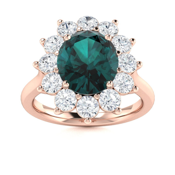 14KT Gold Oval Brilliant Natural Color Changing Alexandrite and Diamond Ladies Ring