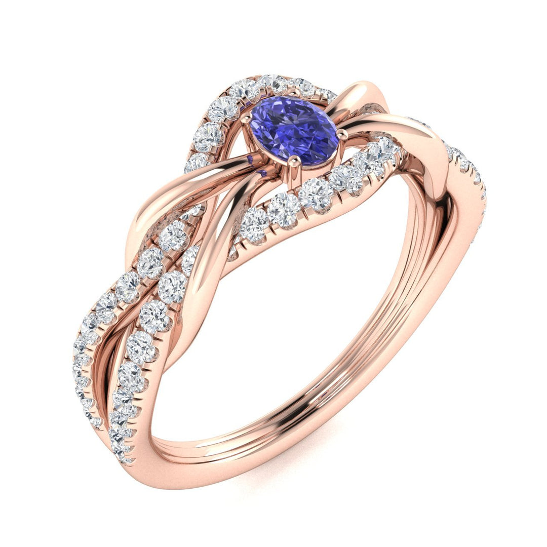 14kt Gold Oval Brilliant Tanzanite and Diamond Ladies Ring (Tanzanite 0.25 cts. Diamonds 0.25 cts.)
