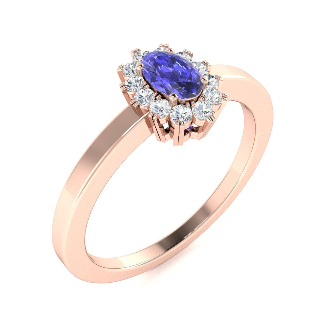 14KT Gold Oval Brilliant Tanzanite and Diamond Ladies Ring (Tanzanite 0.25 cts. White Diamond 0.12 cts.)