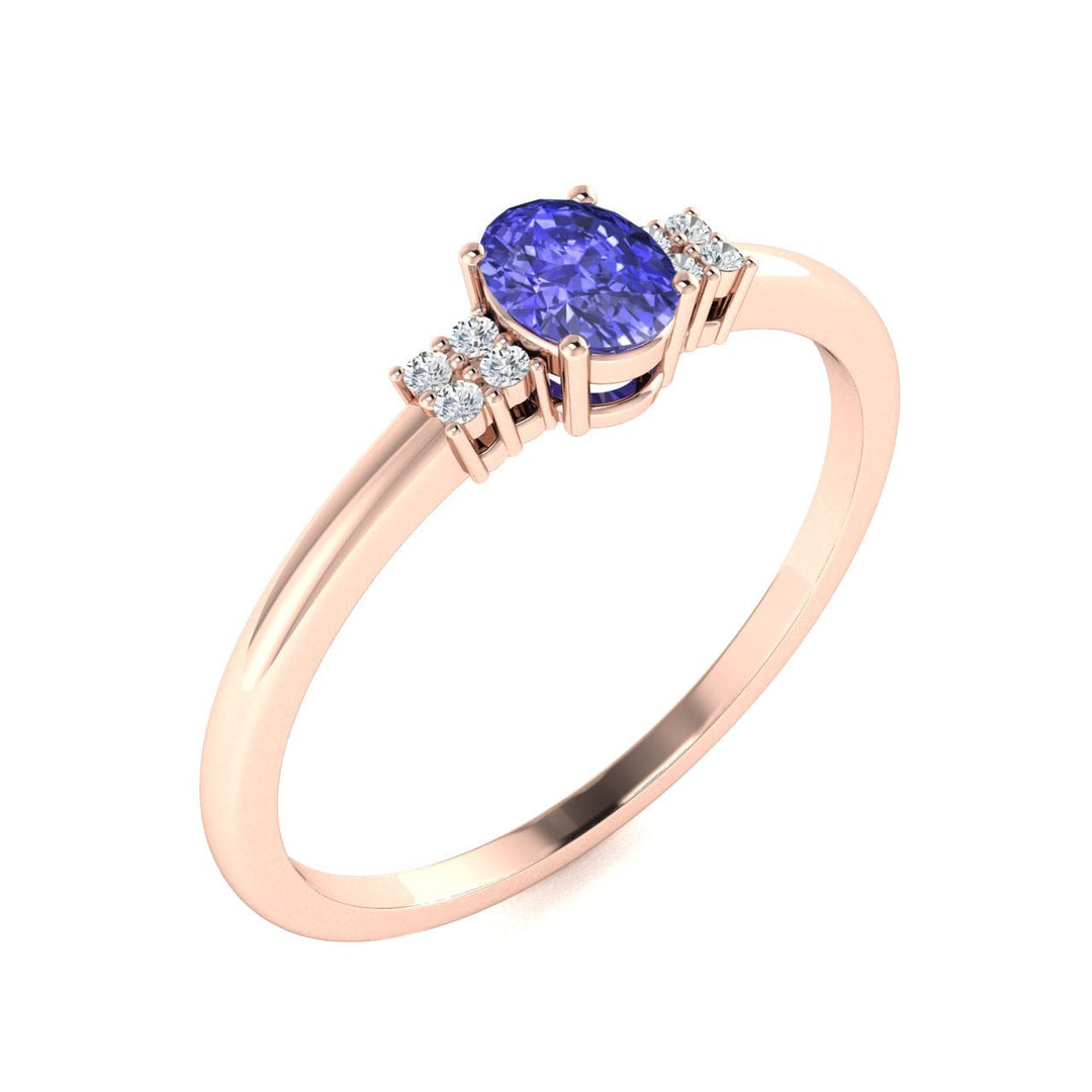 14KT Gold Oval Brilliant Tanzanite and Diamond Ladies Ring (Tanzanite 0.30 cts. White Diamonds 0.04 cts.)