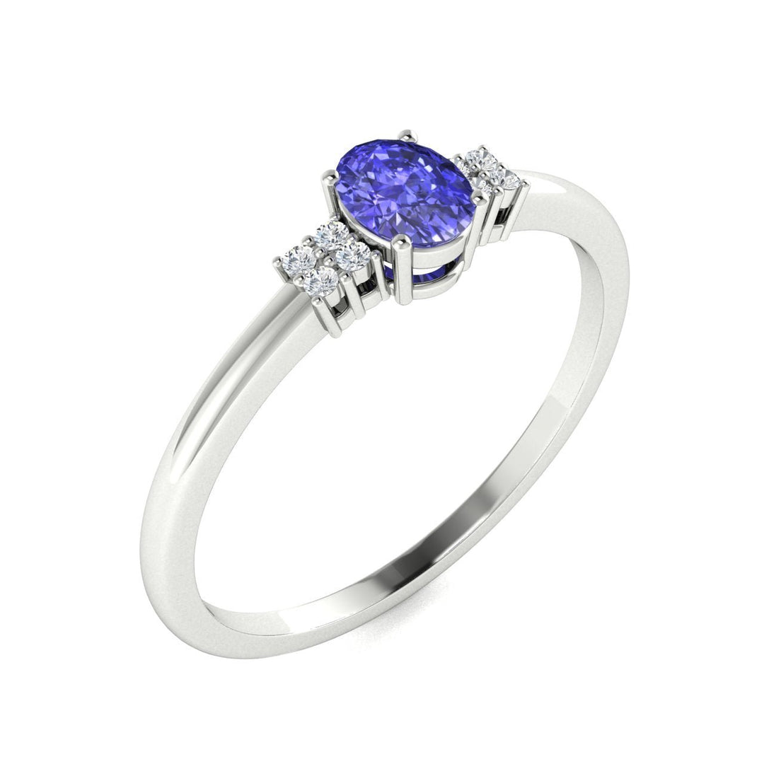 14KT Gold Oval Brilliant Tanzanite and Diamond Ladies Ring (Tanzanite 0.30 cts. White Diamonds 0.04 cts.)