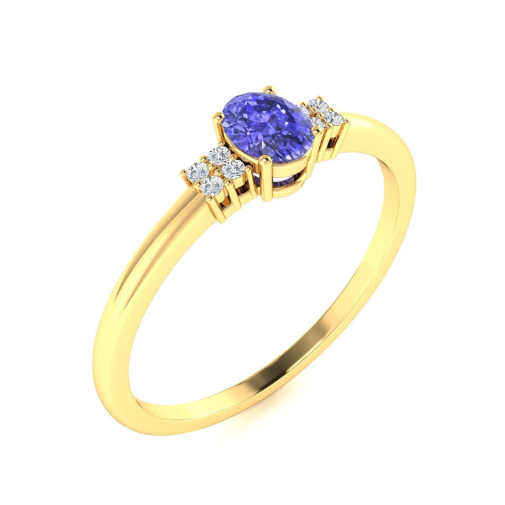 14KT Gold Oval Brilliant Tanzanite and Diamond Ladies Ring (Tanzanite 0.30 cts. White Diamonds 0.04 cts.)