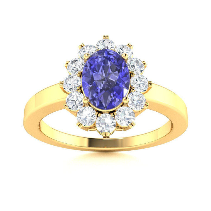 14KT Gold Oval Brilliant Tanzanite and Diamond Ladies Ring (Tanzanite 0.75 cts. White Diamond 0.30 cts.)