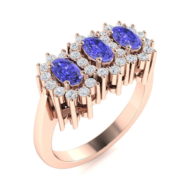 14KT Gold Oval Brilliant Tanzanite and Diamond Ladies Ring (Tanzanite 0.90 cts. White Diamond 0.40 cts.)
