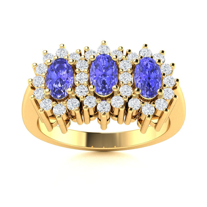 14KT Gold Oval Brilliant Tanzanite and Diamond Ladies Ring (Tanzanite 0.90 cts. White Diamond 0.40 cts.)