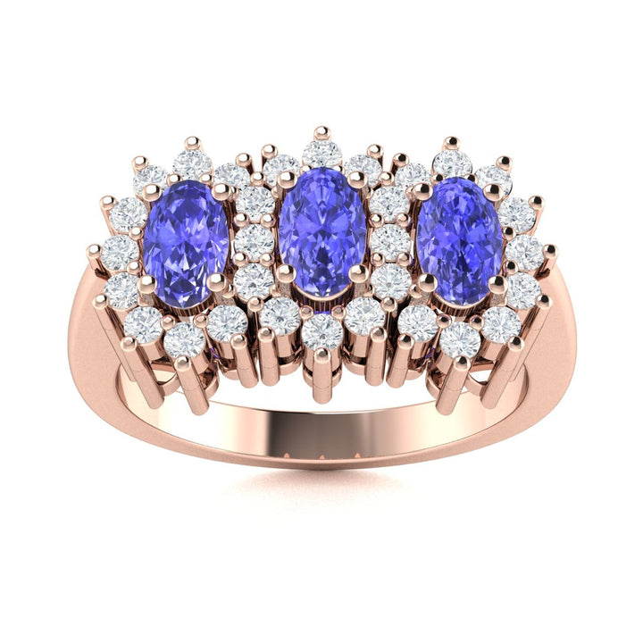 14KT Gold Oval Brilliant Tanzanite and Diamond Ladies Ring (Tanzanite 0.90 cts. White Diamond 0.40 cts.)